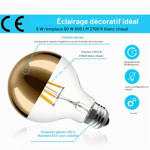 Ampoule E27 miroir or pour suspension de salon chic - 5