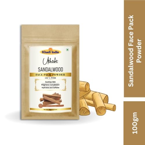 Image of Utkrisht Khadi Sandalwood Face Pack Powder 100g | Pure, Natural & Ayurvedic | For Pigmentation, Dark Spots, Breakouts & Fine Lines | Face Pack for Glowing Skin | Men & Women