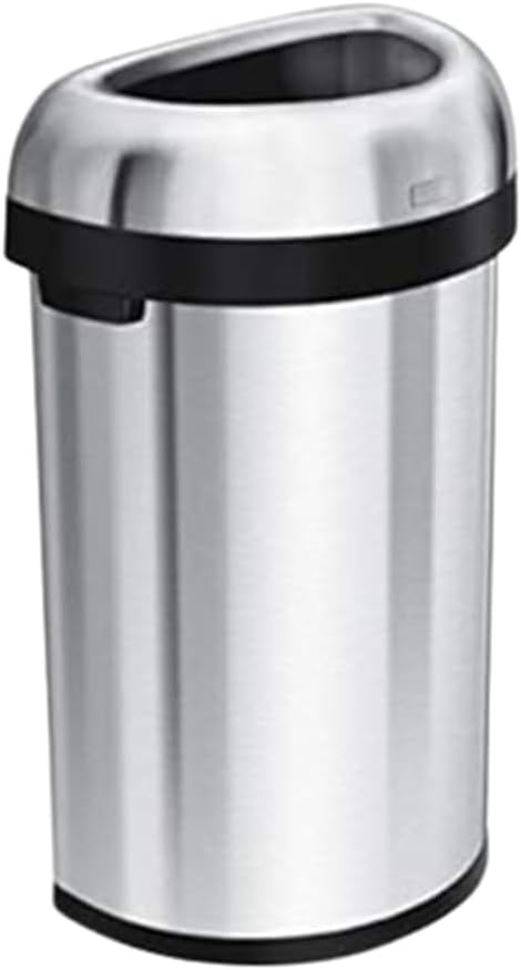 60 Liter / 15.9 Gallon Large Semi-Round Open Top Trash Can Commercial Grade Heavy Gauge, Brushed Stainless Steel