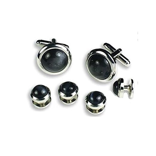Elegant Dark Cats Eye Tuxedo Cufflinks Set