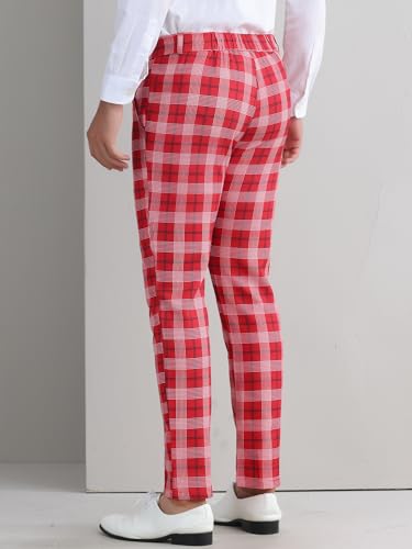 Plaid Pants for Men's Color Block Straight Leg Checked Pattern Trousers3