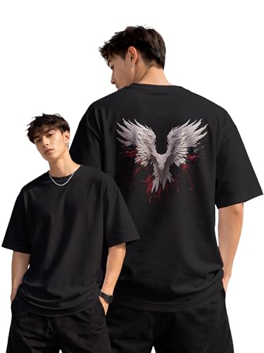 Image of fanideaz Mens Oversized Printed Half Sleeve Branded Cotton T-Shirt for Mens || Back Printed t Shirts for Men || Oversized t Shirts for Men