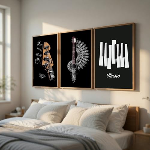 Image of DAKSHESTRY ARTWORKS Music Wall Decor Set of 3 | Posters with Frame for Bedroom, Living Room & Studio | Aesthetic Wall Art | Modern Wall Frames for Home, Office & Hotel | Ready to Hang