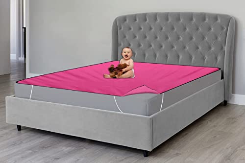 Image of The Furnishing Tree Mattress Protector /Waterproof Bedsheet Size WxL 60x75 Inches Queen Size Polyester Pink