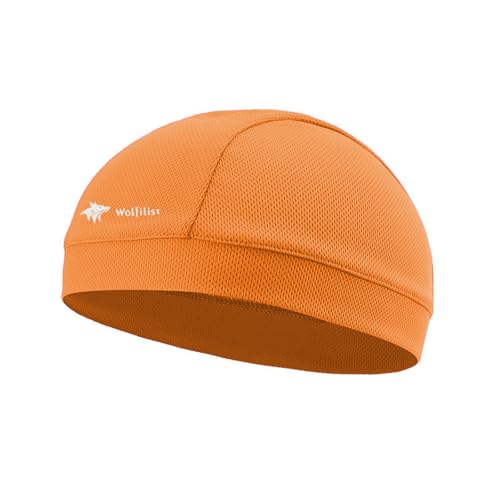 WOLFILIST Cooling Skull Cap Helmet Liner Lightweight Mesh Running Hat Fits Under Helmet Cycling Motorcycle Sweat Liner for Men Women(Orange)