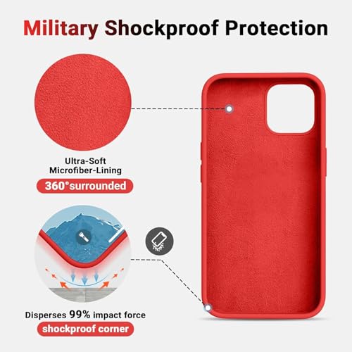 Image of Premium Liquid Silicone Case for iPhone 12 & 12 Pro - Slim Full Body Protective Back Cover with Soft Microfiber Lining, Anti-Slip Grip Scratch Resistant Phone Case(Red)