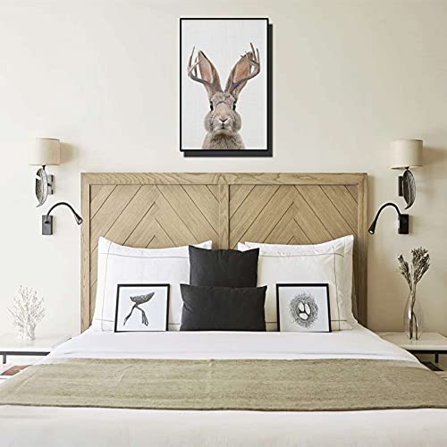 With Frame Jackalope Wall Art Mythical Creature Nursery Rabbit With Antler Print Woodland Animal Decor Modern Canvas Art Easter Decorations Wall Decor 08X12Inch Wooden Framed #TOP5