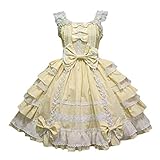 [Yidaify] ノースリーブワンピース ロング ワンピース レディース ロリータ 長袖 メイド服 コスプレ 大きいサイズ ゴスロリ プリンセス 仮装 ハロウィン 文化祭 学園祭 かわいい ゴシック ドレス お姫様 洋服 フリル イベント 撮影 ステージ衣装 中世紀ヨーロッパ 大人用（5XL/イエロー）