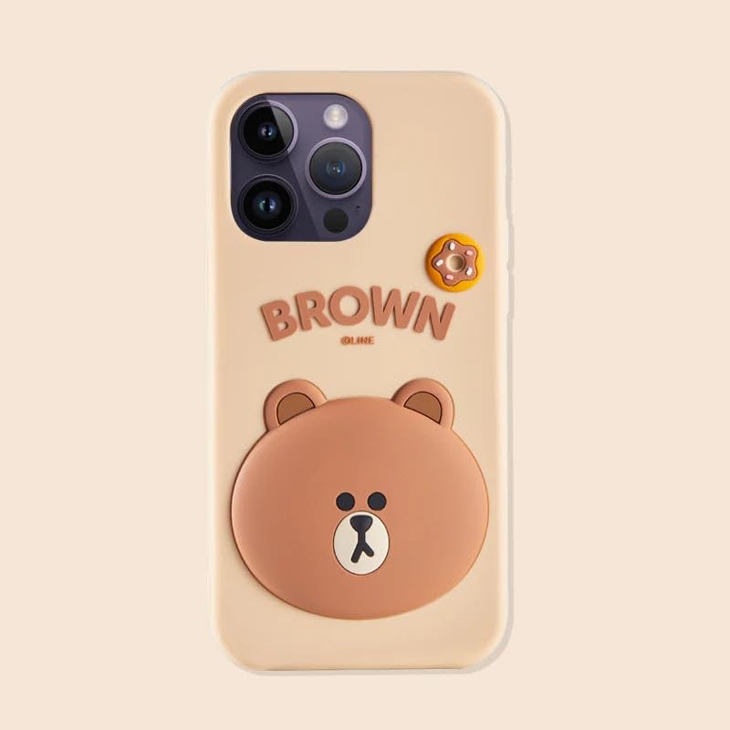 Image of COVERLY for iPhone 15 Pro Max 3D Line Friends Teddy Cartoon Case,Premium Silicone Case Brown Candy with Phone Holder Cool Full Protective Cute Kawaii Aesthetic Cover for Apple iPhone 15 Pro Max