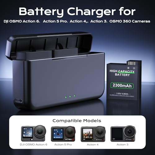 Image of for DJI Action 6 Batteries Compatible with Action 5 Pro /4 /3 /OSMO 360 | 3PCS 2300mAh Batteries with 3-Channel USB Fast Charger Kits