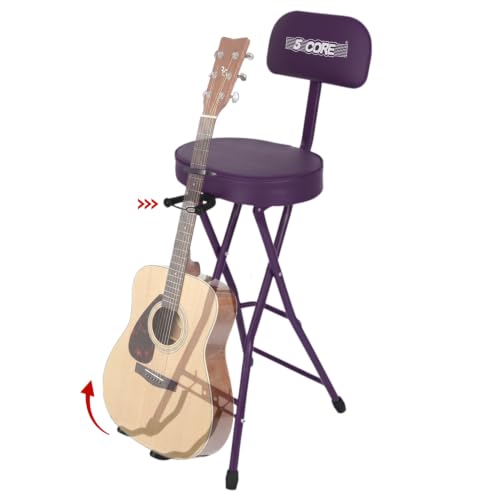 5 CORE Guitar Stool with Back Support Foldable Musician Chair & Foot Rest for Acoustic, Electric, Bass Padded Seat Ideal Guitar Stools for Adults on Stage and Studio