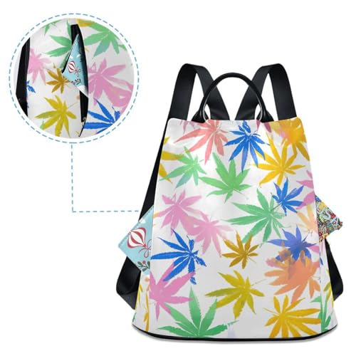 Mochila antirrobo de mujer con estampado de hojas pastel y pompón suave 4
