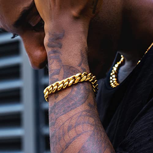 KRKC&CO 12mm Mens Cuban Link Bracelet, 18k Gold/White Plated Iced Out 5A Cz Miami Thick, Durable Anti-tarnish Hip Hop Jewelry, 𝐃𝐚𝐝 𝐆𝐢𝐟𝐭𝐬 𝐟𝐨𝐫 𝐅𝐚𝐭𝐡𝐞𝐫𝐬 𝐃𝐚𝐲3