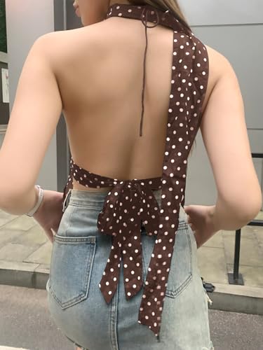 Floerns Women's Polka Dots Tie Front Tops Backless Camisole Tie Back Cami Top with Ribbon2