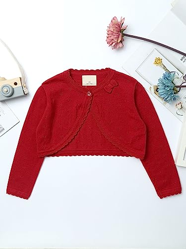 Flower Kids Girls Long Sleeves Cardigan Coat Crop Sheer 1 Button Bolero Shrug Girl Dress Cover Up3