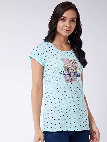 Image of Modeve Women Printed Cotton Blend Half Sleeve Round Neck T-Shirt for Summer