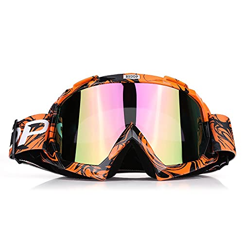Qiilu Goggle de moto, Lunettes de Protection de Yeux Visage Anti-sable Anti-poussière lunette pour Activité Moto Cross Google VTT Vélo Snowboard Ski Snowboard Cyclismes (Film couleur orange)