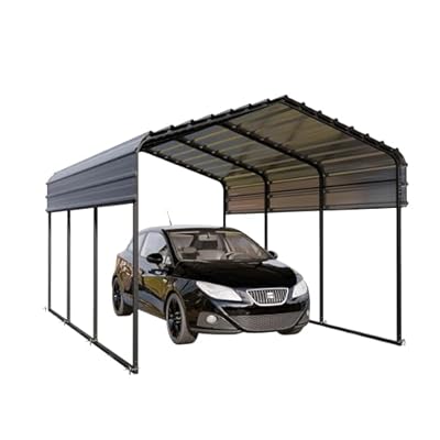 PHI VILLA 10 x 15 ft Heavy Duty Carport with Galvanized Steel Roof, Sturdy Metal Carport for Cars, Boats, and Tractors