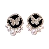 Pendientes de patrón geométrico de moda con diamantes de imitación brillantes, textura cómoda de cuero, adecuados para damas, diamantes de imitación vintage, One Size, como se describe, como se