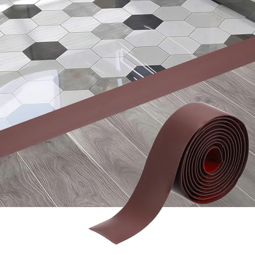 sourcing map Tira de transición de suelo, 6.5 pies x 1.57 x 0.15 pulgadas, tiras autoadhesivas para cubierta de suelo, borde laminado, para transición de alfombras, color café oscuro