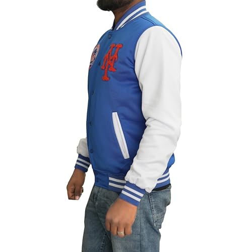 Men's Varsity NY Letterman Mets Basketball Bomber Jacket - Vintage Fleece Jacket with Embroidery Patches.2