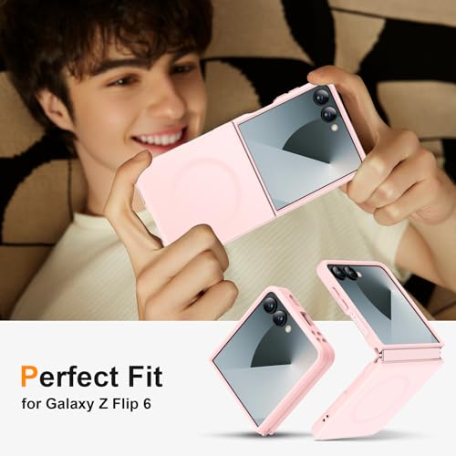 Image of ORETECH Magnetic for Samsung Galaxy Z Flip 7 Case, with [2 x Screen Protector] Translucent Back Non-Slip Hard PC Shockproof Bumper Protective Case for Samsung Z Flip 7 - Light Pink