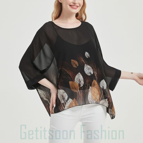 Women's Loose Alicia Floral Print Chiffon Blouse Batwing Blouses Bohemian Flowy Tops Top T-Shirt4