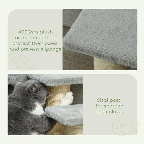 PawHut Pet Stairs 3-step Pet Ladder Cat dog Stairs Climb Ladder Cat Tree, Grey - Image 6
