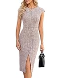 JASAMBAC Pencil Dress for Women Sleeveless Below Knee Length Tummy Control Bodycon Midi Dresses Cute Pink Tweed Semi Formal Dress for Business L