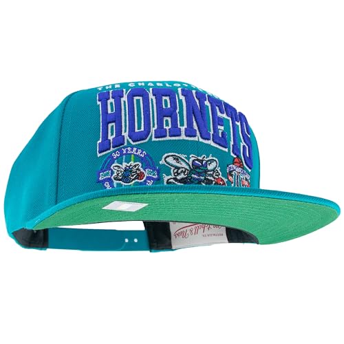 Mitchell & Ness NBA/HWC Champ Stack Casquette de Baseball Snapback - Charlotte Hornets, Turquoise, 100% Polyester, Ajustable, Homme, Femme, Enfant, Unisexe,...