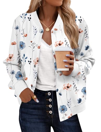 Zeagoo Women's Bomber Jacket Varsity Casual Lightweight Coat Button Up Outerwear Trendy Windbreaker with Pockets L