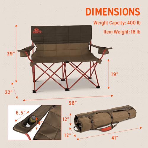 Image of Kelty Loveseat 2 Person Folding Camping Chair (Regular Height /Bungee) | Comfortable Seat for 2 Adults, Insulated Cup Holders, Perfect for Soccer Games, Backyards, Concerts, Roll Tote Storage
