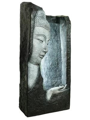 Buddha Statue Decorative Water Fountains for Outdoor Living Room,Office,Garden Table top Waterfall Indoor Home Decor (3.5 ft Height) (Black and Grey)-image-42