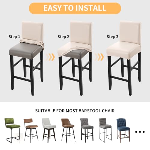 Image of YISUN Waterproof Bar Stool Covers, Pu Leather Counter Chair Cover Removable Washable Barstool Slipcovers, Stretch Pub Tall Chair Covers with Backs (4 Pack, Pale Beige)