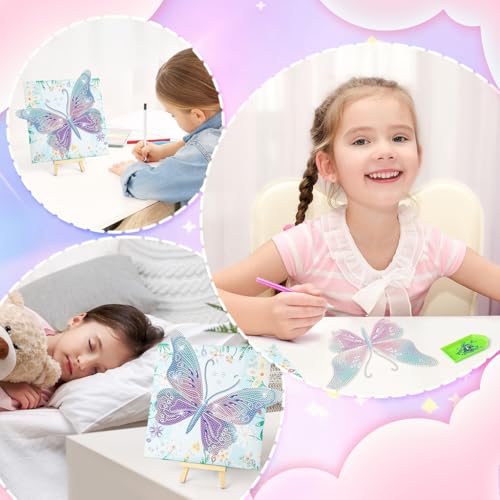 Image of HASTHIP DIY 3D Shimmering Butterfly Diamond Painting Art Kit 30x40cm Framed Floral Butterfly Diamond Paint Craft Kit for Home Desk Decor and Gift