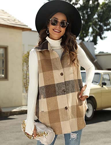 UANEO Womens Fall Flannel Plaid Vest Button Down Sleeveless Shirt Jacket with Pockets