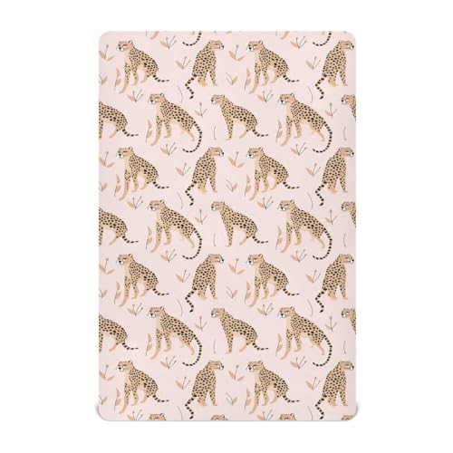 Image of Cheetah Leopard Crib Sheets Stretchy Portable Sheets for Baby Toddler Breathable Soft Crib Mattress Sheet for Girls Boys