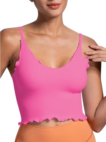 Image of Sunzel Tank Top for Women, V Neck Seamless Ribbed Crop Camisole with Ruffles