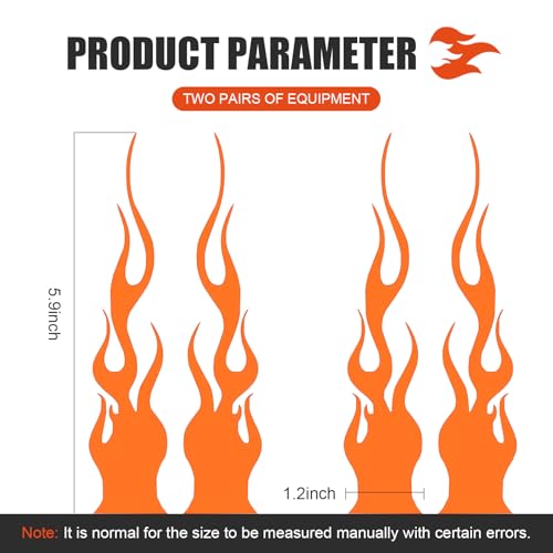 Image of 4 PCS Car Body Decorative Decal, 1.2 inch x 5.9 inch Flame Design PET Waterproof Non-Fading Sticker, Personalized Creative Self-Adhesive Accessories, for Most Cars Motorcycle Helmets (Orange)