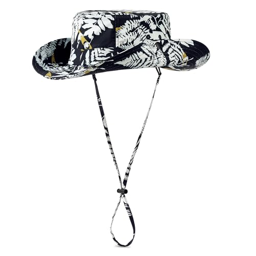 Image of Printed Bucket Hat UPF 50+ Quick-Dry Breathable Sun Hat, Roll-Up Brim Boonie Hat with Adjustable Fit for Beach Hiking Fishing