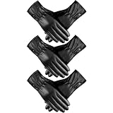 3 Pairs Women Leather Glove Winter Warm Lining Glove Full-hand Touchscreen Glove