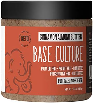 Base Culture Almond Butter, Cinnamon | All Natural 100% Paleo Certified, Gluten Free, Grain Free, Non GMO, Dairy Free, Soy Free, Keto Friendly | 16oz, 1 Count