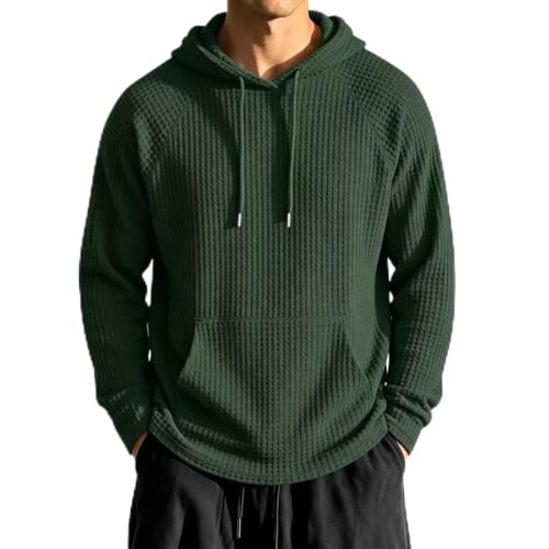 Mens Waffle Pullover Hoodie Kangaroo Pocket Drawstring Casual Outdoor Top - image 1