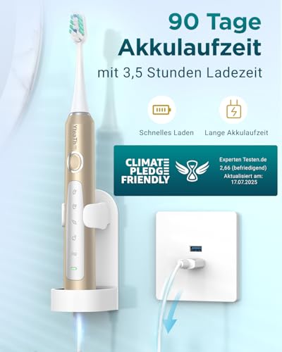 Elektrische Zahnbürste für Erwachsene - Schallzahnbürsten mit 8 Zahnbürstenköpfen (3 Typen) und 2 Minuten Smart Timer… – Ansicht 4