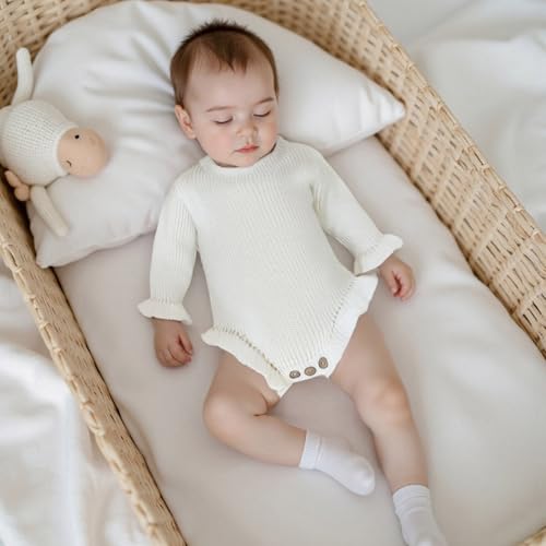 Baby Girl Knit Sweater Romper Newborn Knitted Ruffle Bubble Romper Solid Long Sleeve Sweater Bodysuit Winter Clothes4