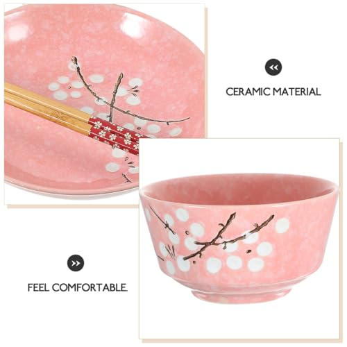 HEMOTON 6-Teiliges Japanisches Keramikgeschirrset Rosa Für Haushalt Mit Schüssel Teller Tasse Löffel Und Essstäbchen Praktisch Stapelbar Für Asiatische Küche Und Alltagsgebrauch