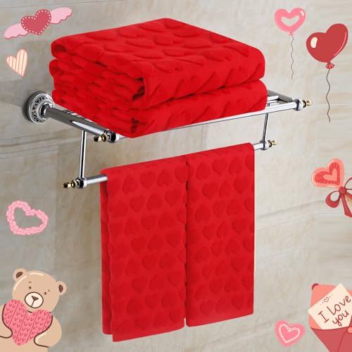 GreenPine 2 Pack Valentine's Day Hand Towels Red Heart Love Cute Bathroom Decorative Towels Set for Drying, Cleaning, Cooking, Holiday 13.7'' x 29.5''