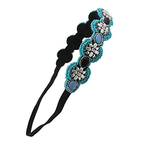 Fashion Retro Women HairBand Crystal Rhinestone Turquoise Beads Headband Hair Band (Silver Gemstone)