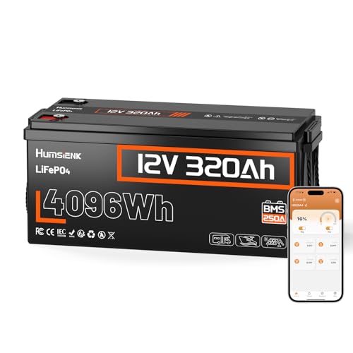 HumsiENK 12V 320Ah LiFePO4 Lithium Battery (250A BMS) with Bluetooth,