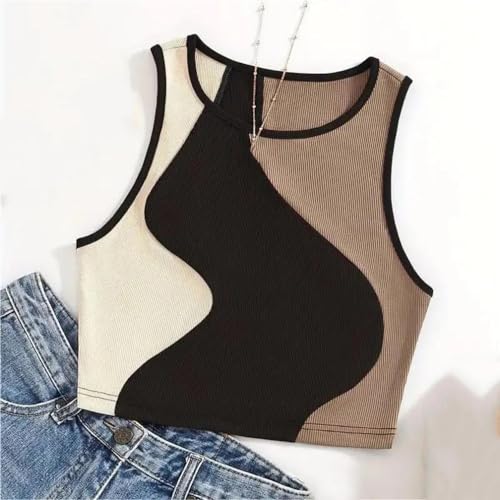 Women's Patchwork Vest Running Sports Gym Top Casual Sleeveless Knitted Round Neck Vest2
